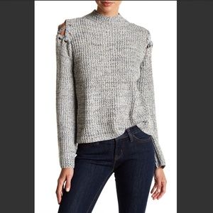 Line Lace-Up Cold Shoulder Sweater